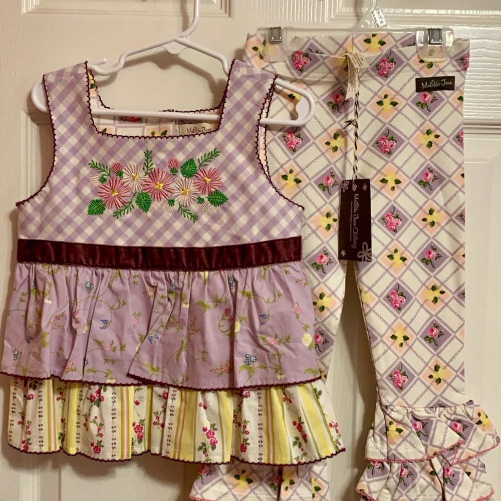Matilda Jane Purple Floral Top and Ruffle Pants Set